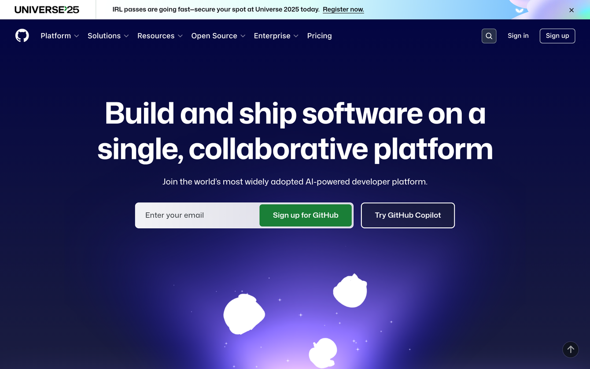 Screenshot of github