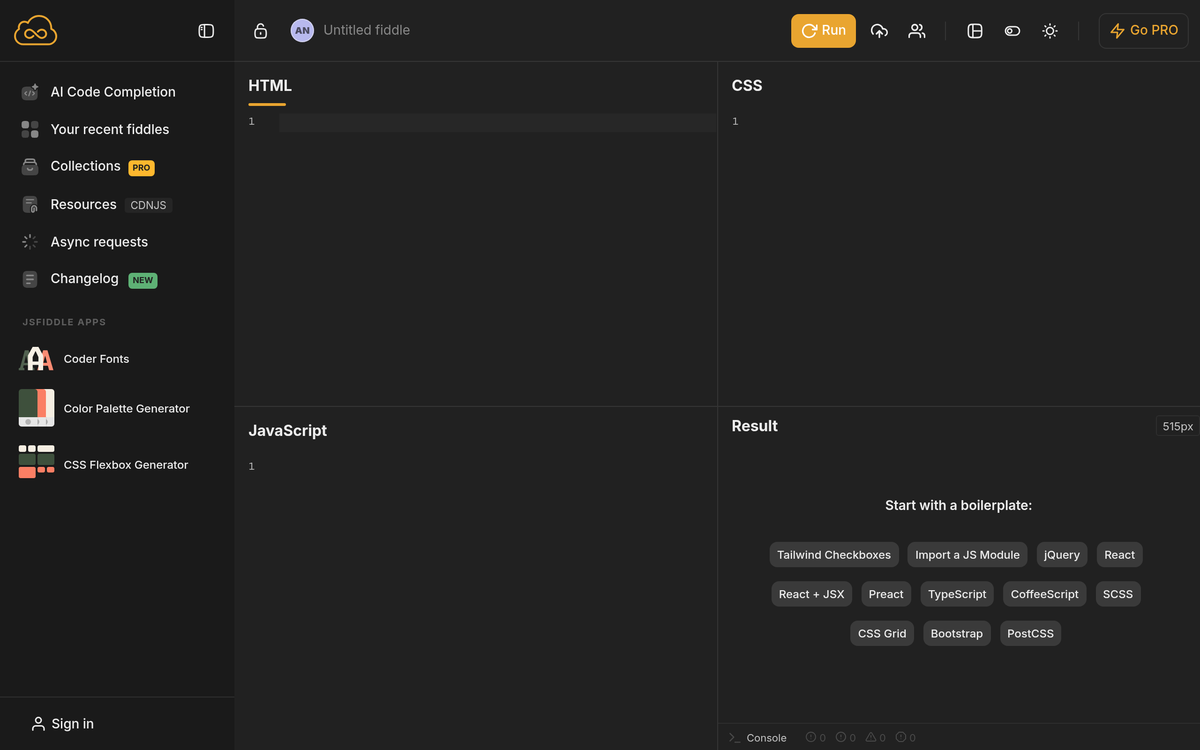 Screenshot of jsfiddle