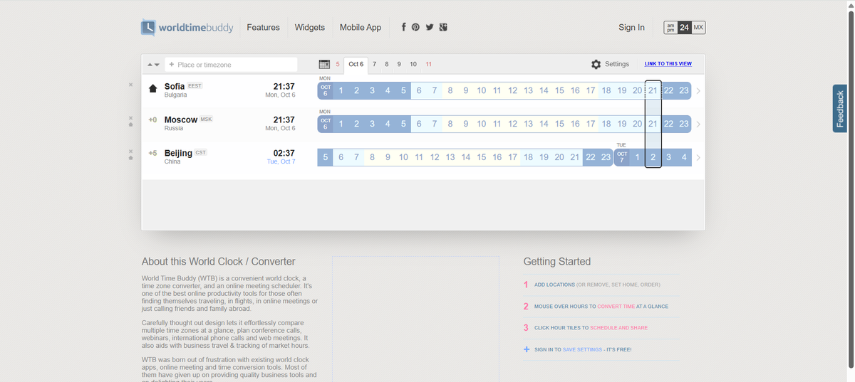Screenshot of worldtimebuddy