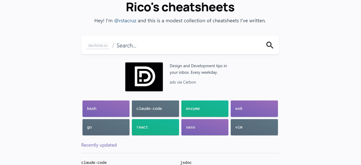 Screenshot of Devhints