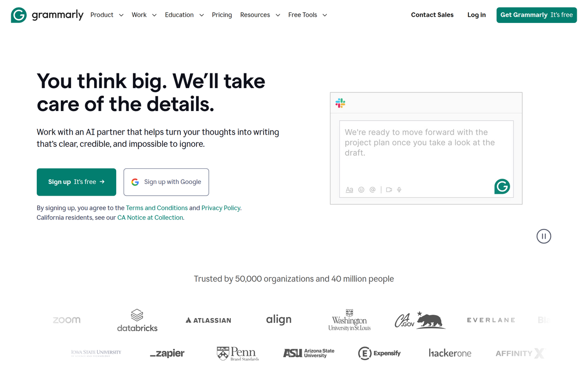 Screenshot of grammarly
