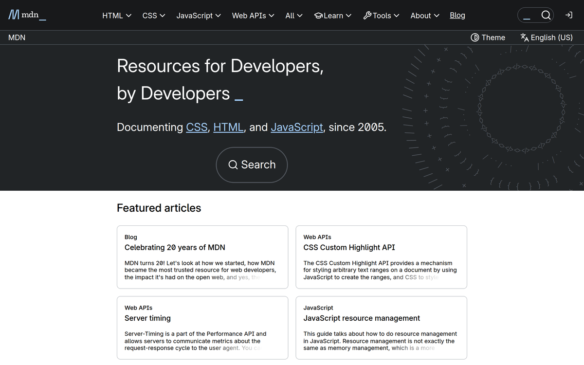 Screenshot of MDN Web Docs (Mozilla Developer Network)