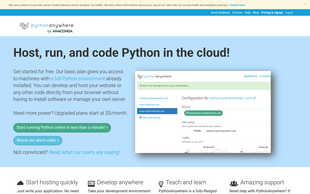 Screenshot of Pythonanywhere