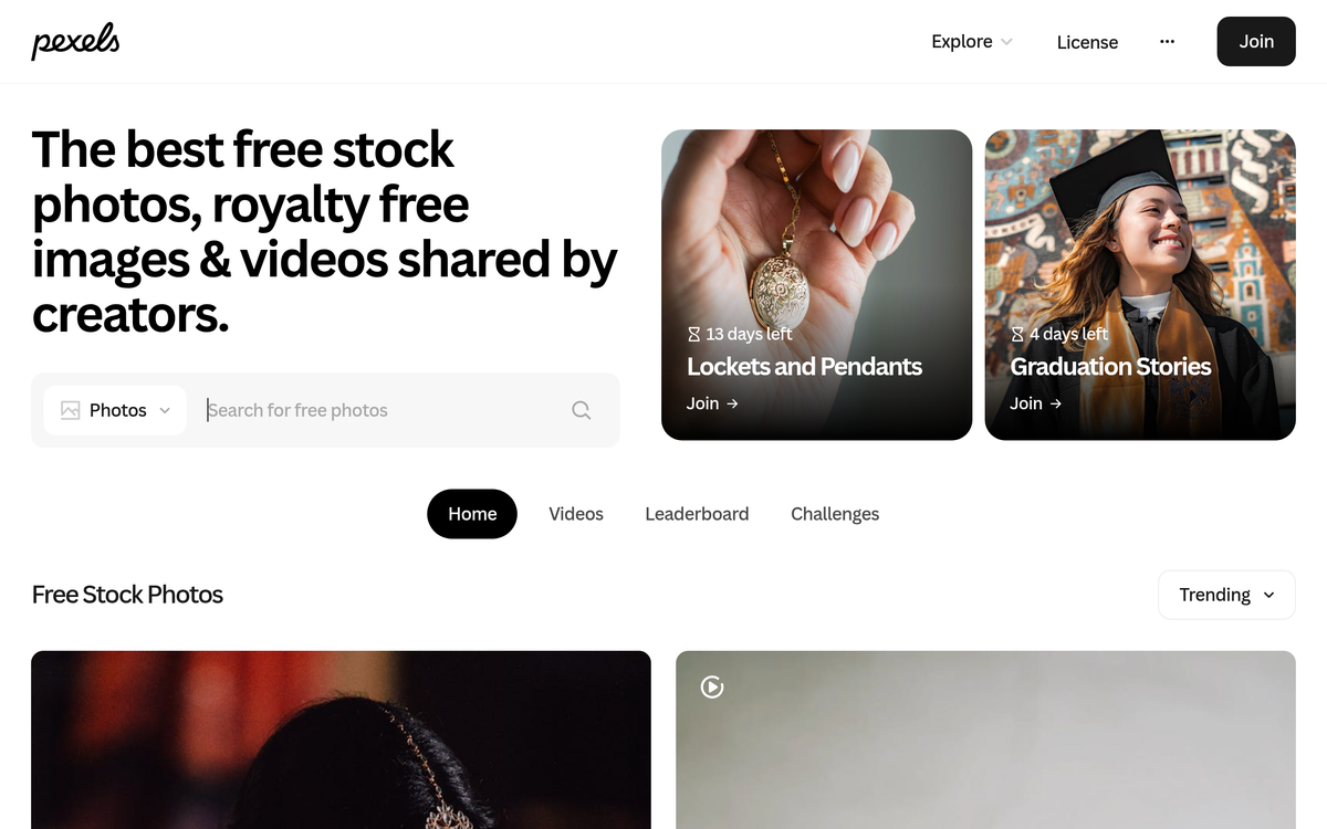 Screenshot of pexels